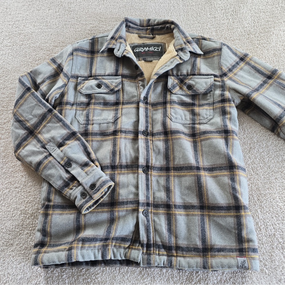 Gramicci Tough Guy Shacket Shirt Jacket Plaid Sherpa Fleece Lined Chore Barn S
